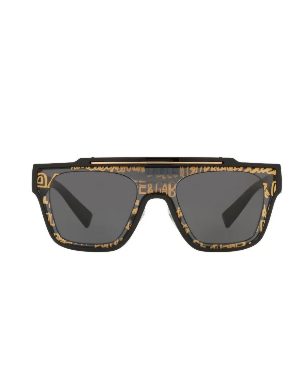 Dolce & Gabbana Black and Gold Logo-Print Shield Sunglasses